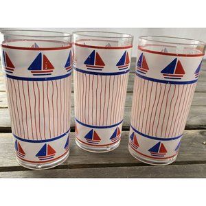 Lot Of 3 Vintage Thermo-Serve Sailboat Tumblers Red White Blue